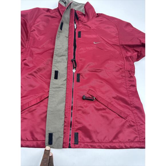 VINTAGE Nike Jacket Full Zip Front Maroon Jacket Pockets Swoosh Women’s Size L - Picture 7 of 11